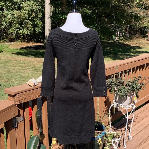 WHBM Knit Black Boatneck Button Sweater Dress S - Picture 4 of 7